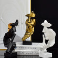 Home Decor Thinker Statue Sculpture Silence Is Gold Figurines Resin Retro for Office Study Living Room Abstract Face Ornaments