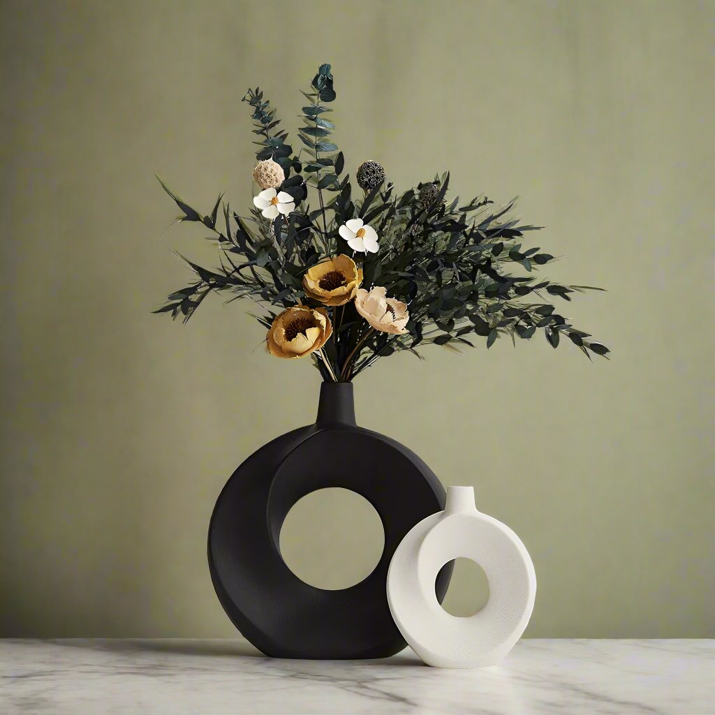 Nordic Style Ceramic Donut Vase Artistic Home Decoration Elegant Flower Container Simple Office Living Room Ornaments Desk Decor